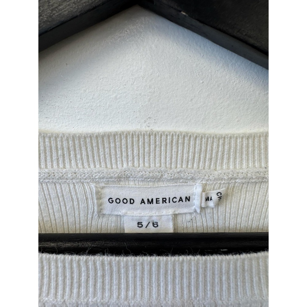 Good American Sweater Womens 5/6 White Ribbed Cutout Stretch Knit Pullover Top - Picture 2 of 7